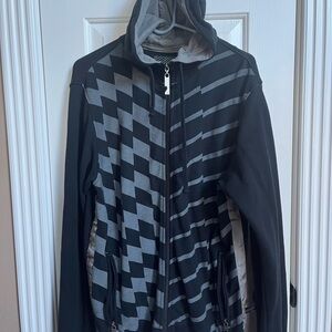 Men’s Large Slim Fit Oakley Black Gray Reflective Hoodie Zip Up Jacket Vintage